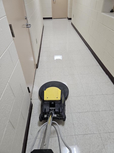Floor Burnish in Howell, MI provides a polished shine on a hard waxed surface to eliminate imperfections, enhance gloss, and maintain durability against wear and tear (1)